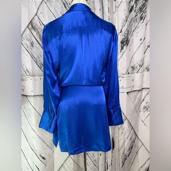 Zara Satin Effect Wrap Dress Mini Blue M - Picture 5 of 11